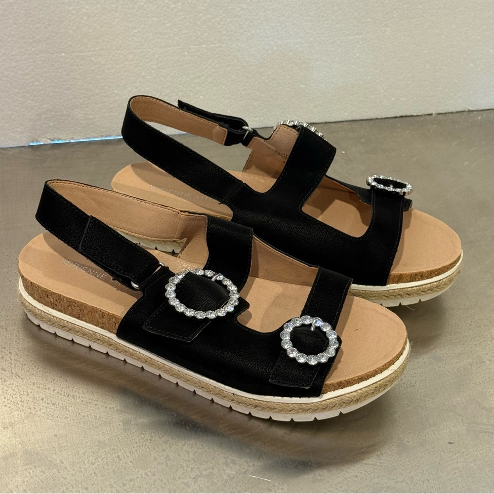 Adrienne Vittadini Black Jeweled Prize Strappy Platform Sandals Women Size 9.5 - Picture 2 of 12